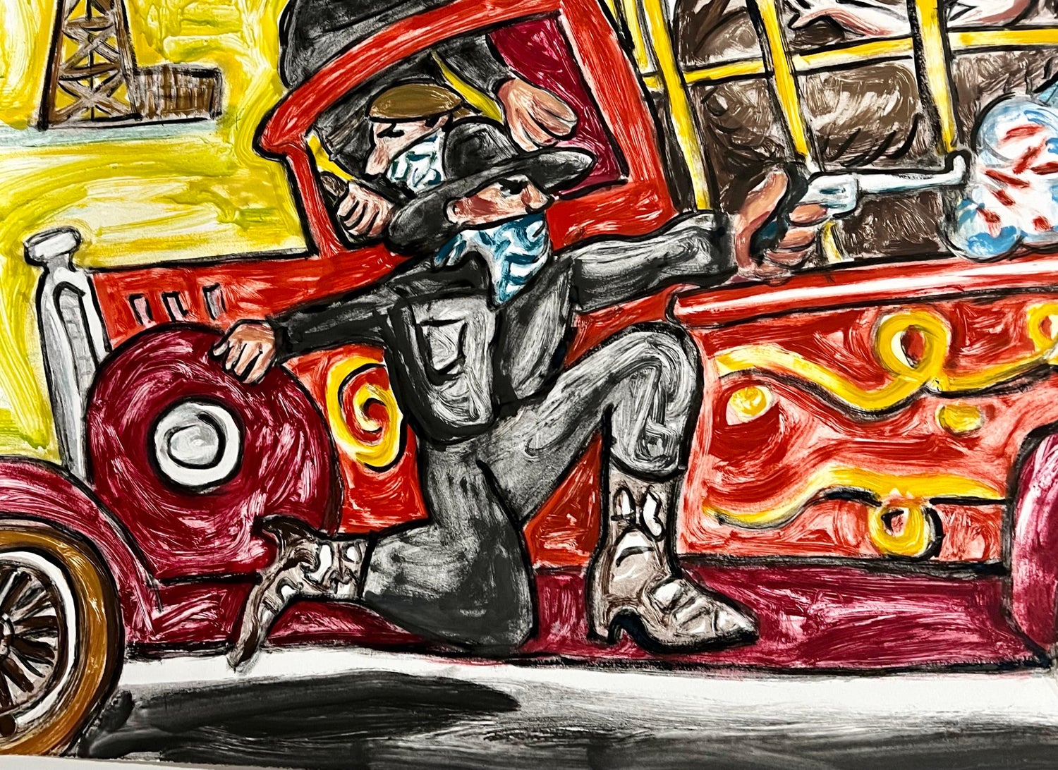 Huge Red Grooms Monotype Oil Painting LA Hollywood Circus Film Cartoon Pop Art