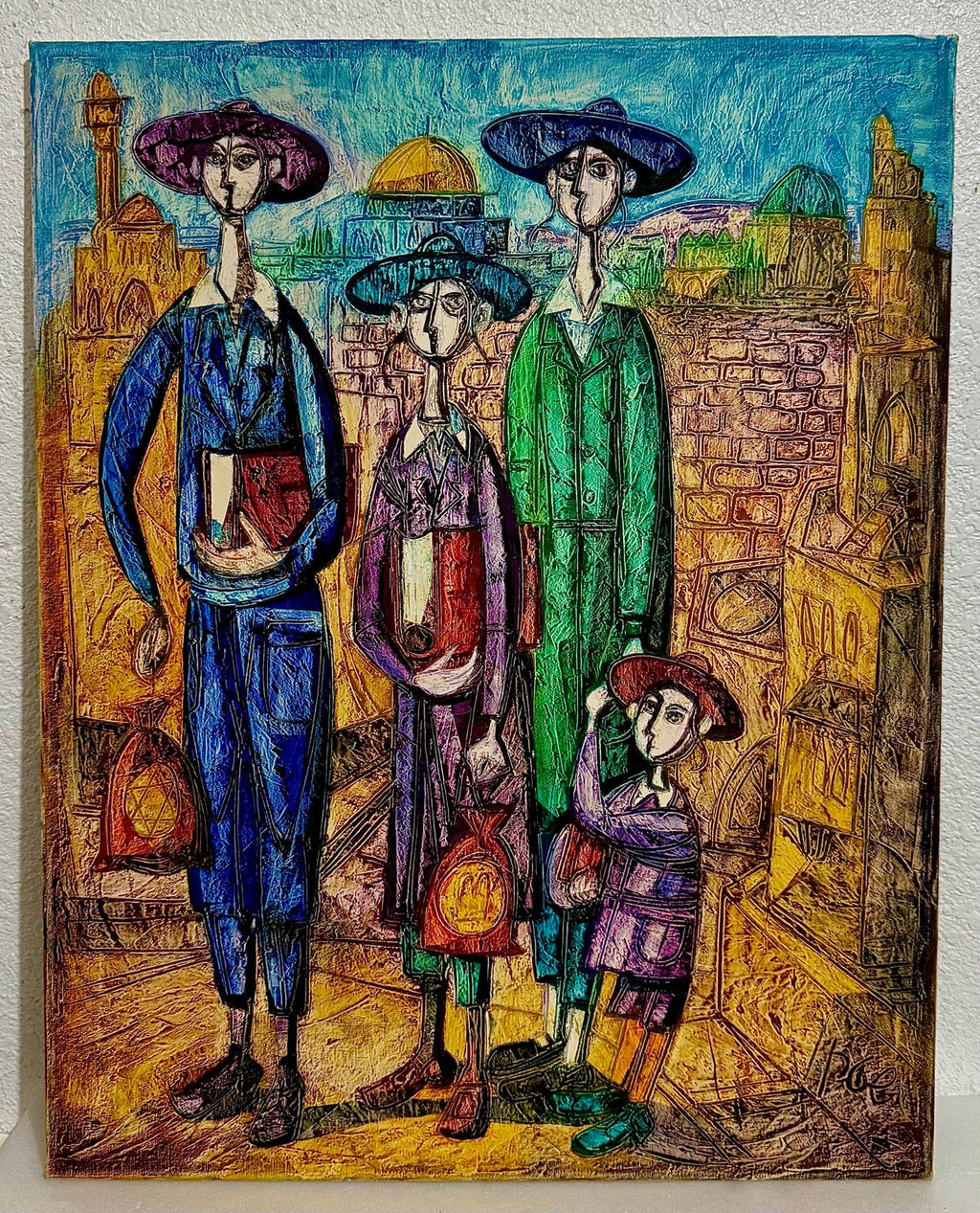 Jerusalem Hasidic Family Oil Painting Israeli Judaica Yossi Stern Bezalel School