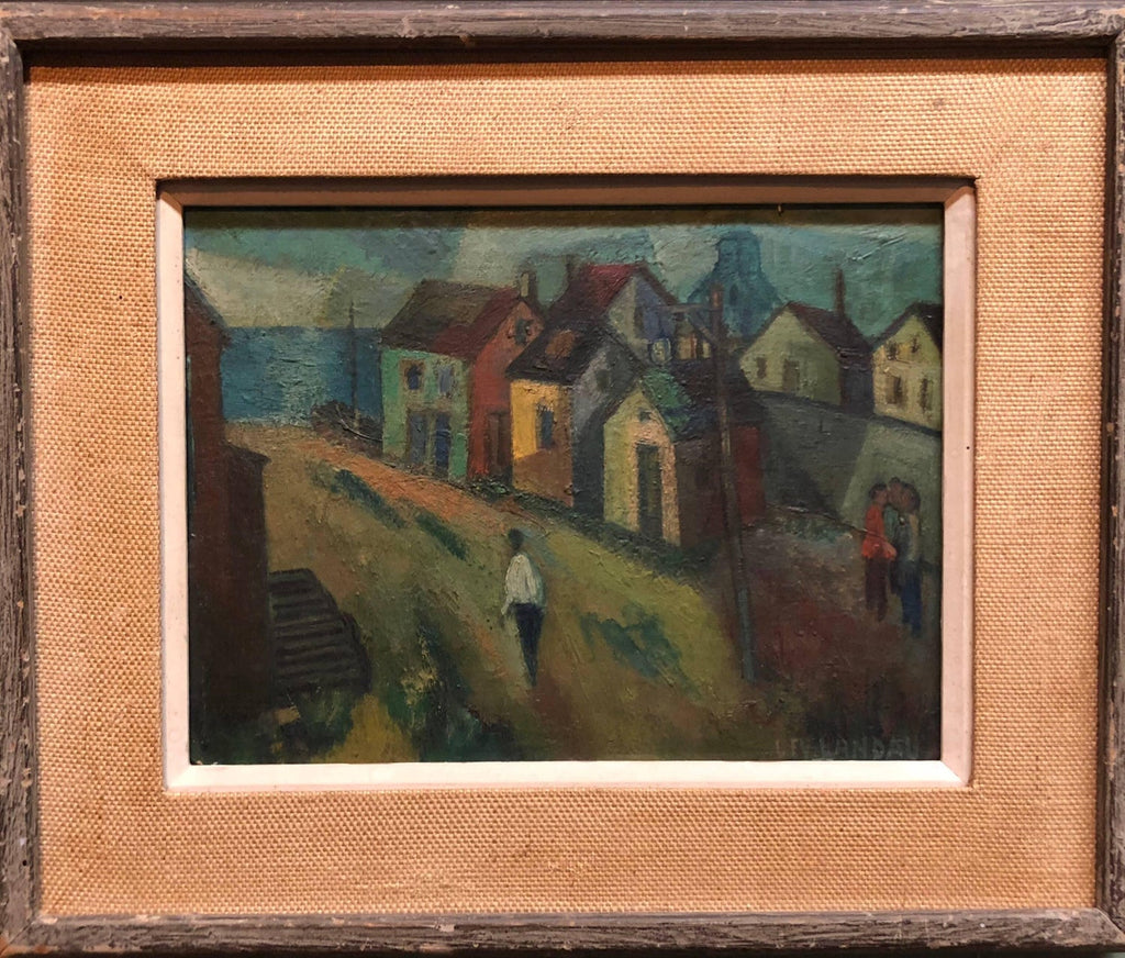 WPA Period "Coastal Village" American Modernist Realism Oil Painting Lev Landau