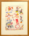 Malcah Zeldis Folk Art Gouache Painting Outsider Artist Circus Fire Eater, Tiger