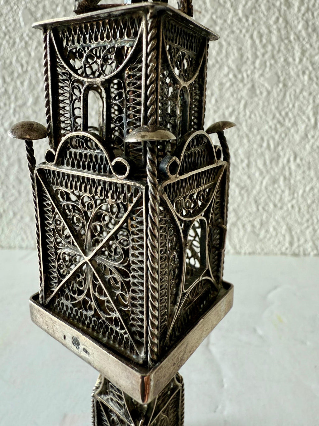 Rare 19th C Antique Silver Filigree Judaica Besamim Spice Tower Austro Hungarian