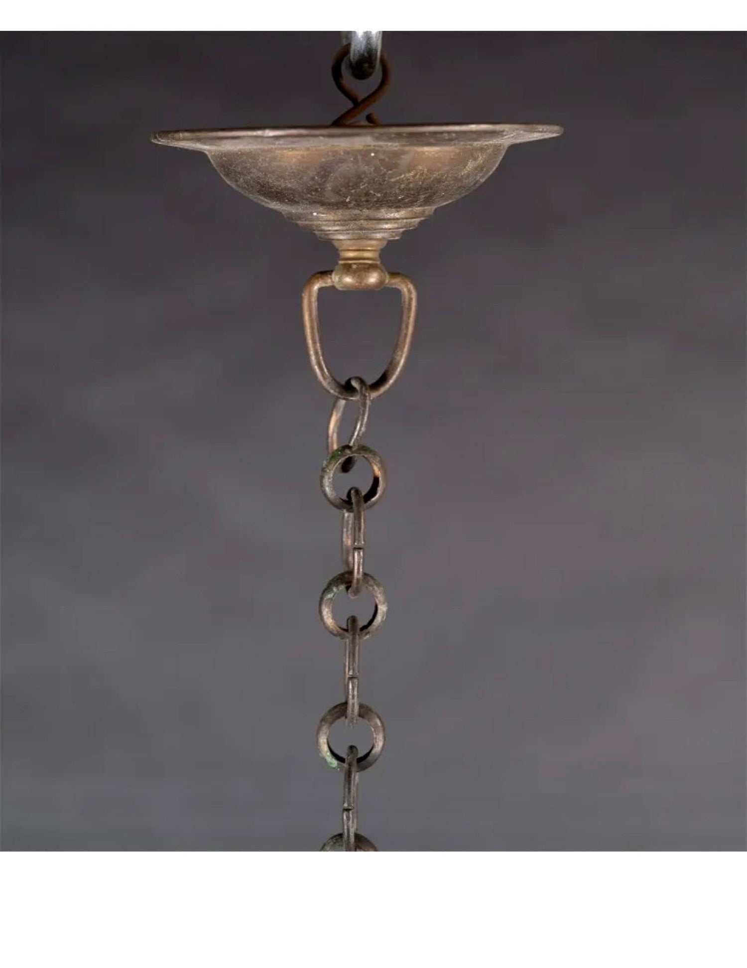 Rare Antique Judaica Hanging Bronze Jewish Synagogue or Temple Oil Lamp w Chain