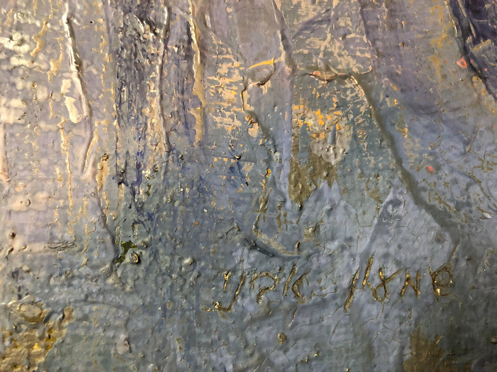 Abstract Expressionist Landscape Israeli Modernist Oil Painting, Moody Blue