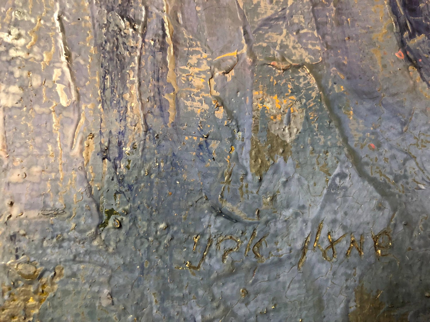Abstract Expressionist Landscape Israeli Modernist Oil Painting, Moody Blue