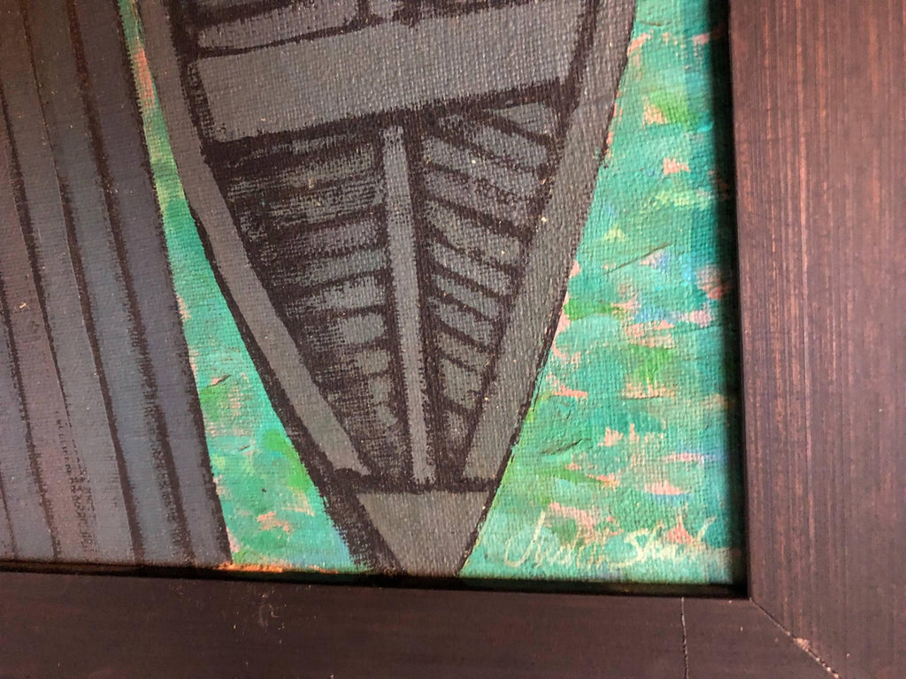 Modernist Oil Painting Abstract Dock with Boat Judith Shahn