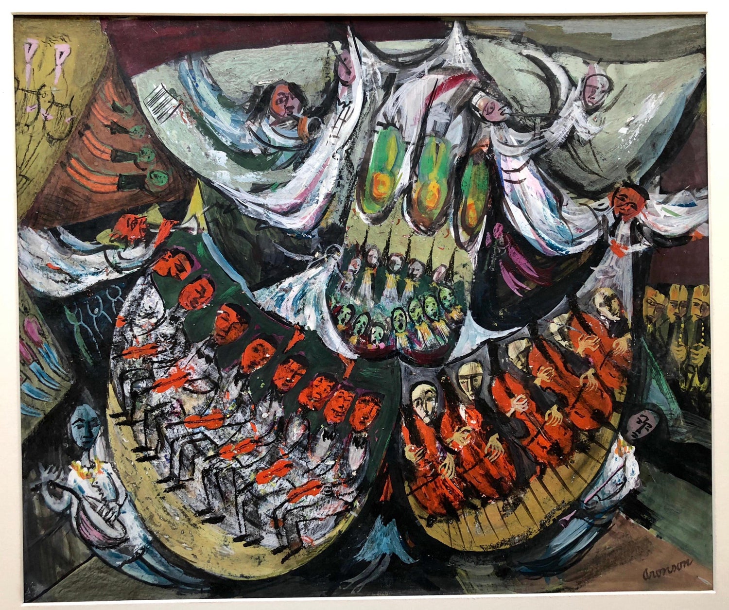 Modernist Orchestra Musical Gouache Painting Boston Expressionist