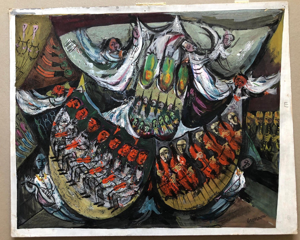 Modernist Orchestra Musical Gouache Painting Boston Expressionist