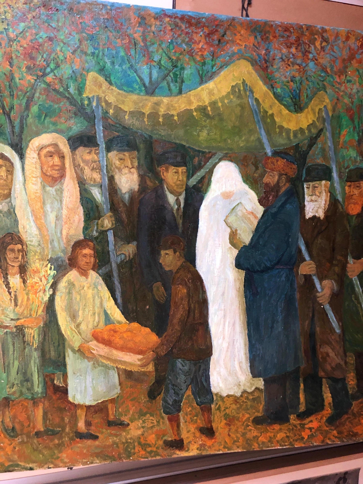 Large Judaica Oil Painting, Polish Jewish Wedding in the Shtetl Chaim Goldberg