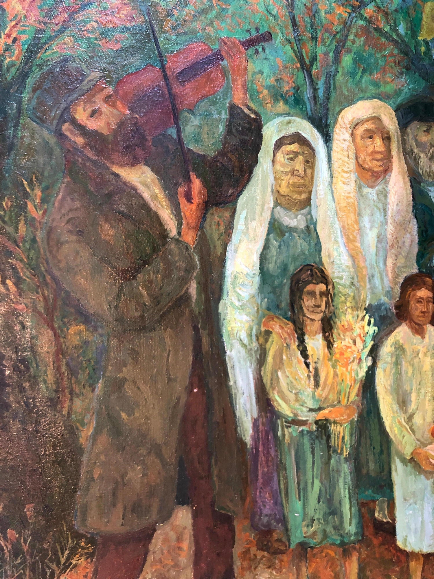 Large Judaica Oil Painting, Polish Jewish Wedding in the Shtetl Chaim Goldberg