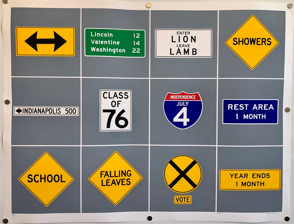 Pop Art 1970s Vintage Silkscreen Screen Print Street Signs Titled Calendar