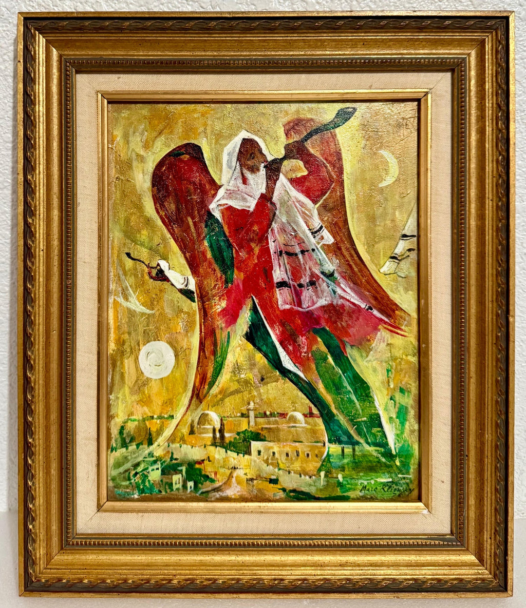 Post Soviet Russian Jewish Oil Painting Marc Klionsky Jerusalem Angel & Shofar
