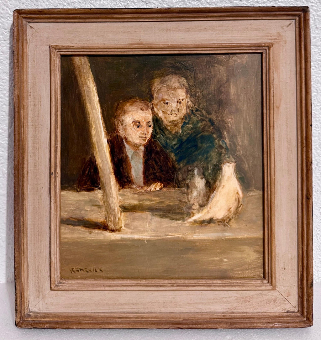 American Modernist Seymour Remenick Oil Painting Men with Pigeons Philadelphia