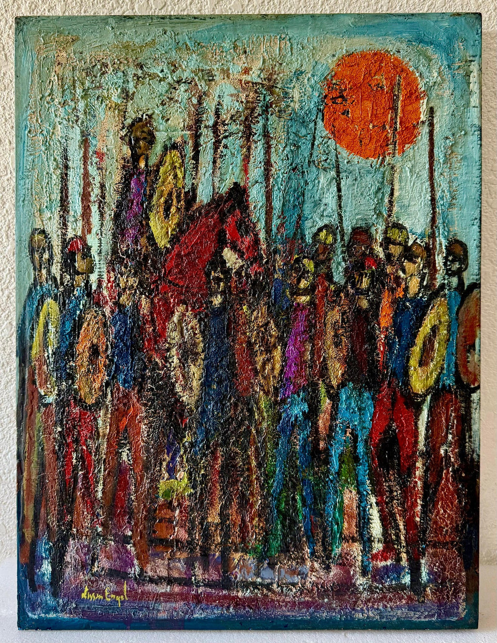Mod French Oil Painting Semi Abstract Colorful Composition Israeli Nissan Engel