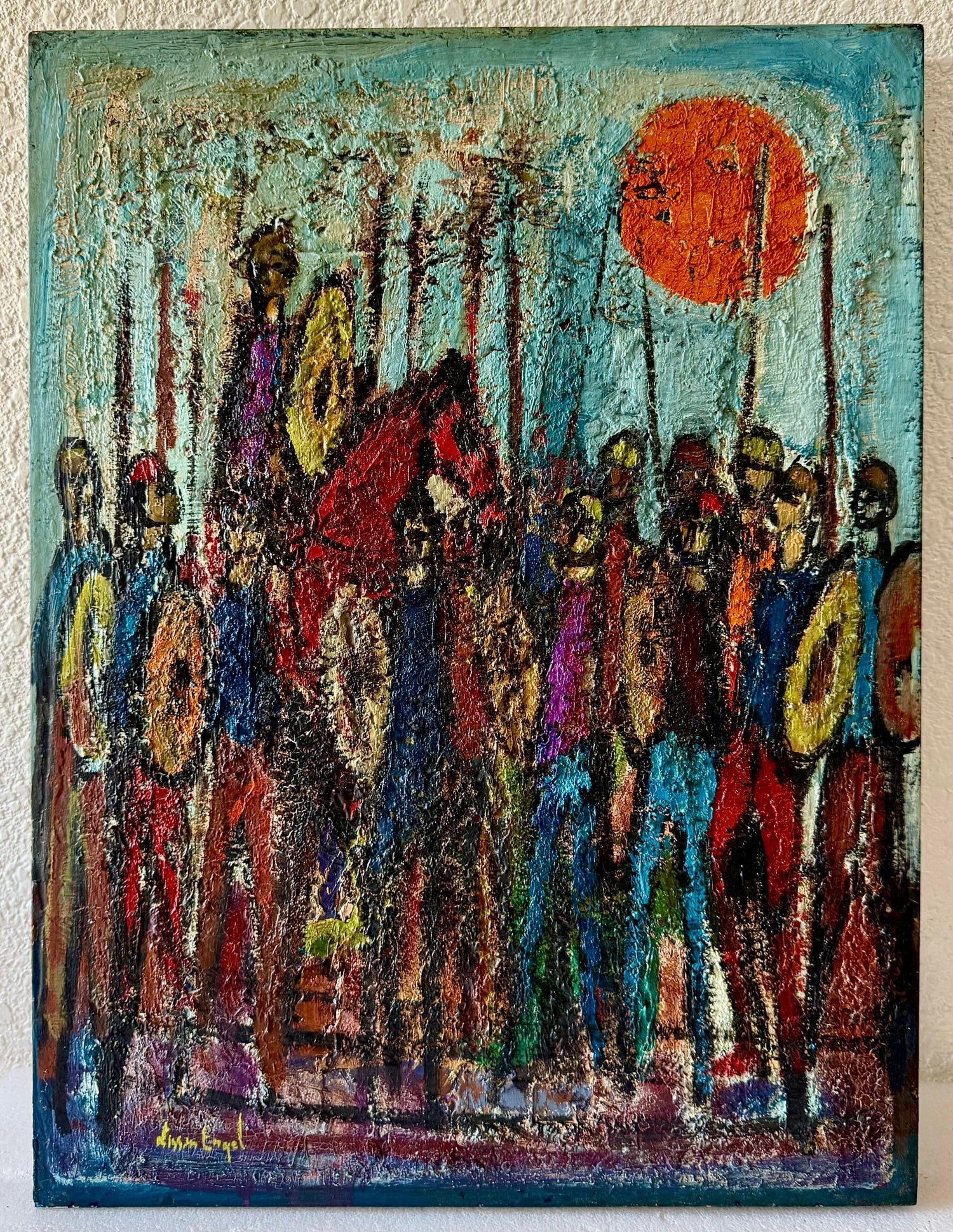 Mod French Oil Painting Semi Abstract Colorful Composition Israeli Nissan Engel