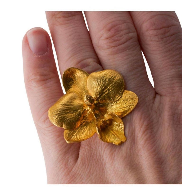 18K Solid Gold Orchid Sculpture Artist Ring YBA Marc Quinn Artwork Wearable Art