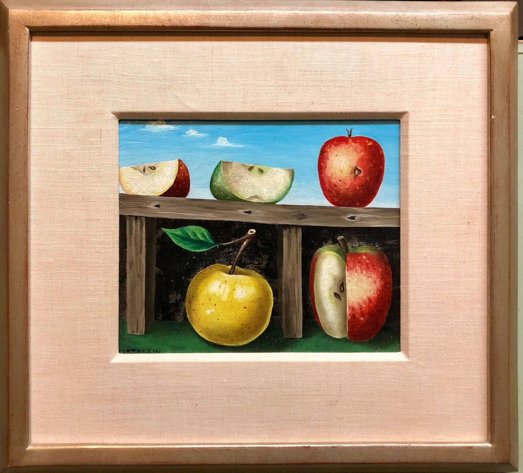 French Surrealist Trompe L'oeil Apples OIl Painting