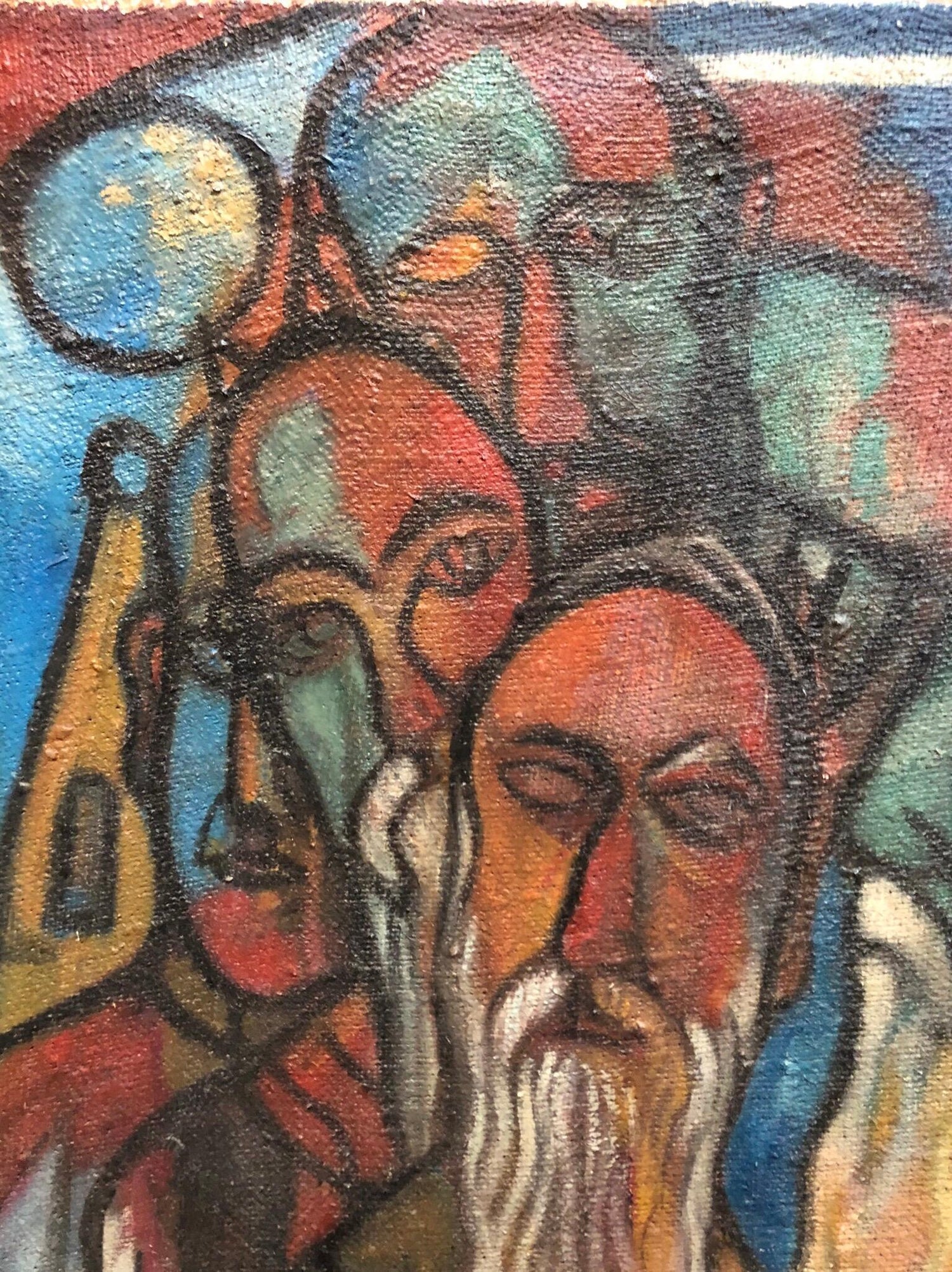 Modernist Judaica Oil Painting Blessing the New Moon, Jewish Prayer