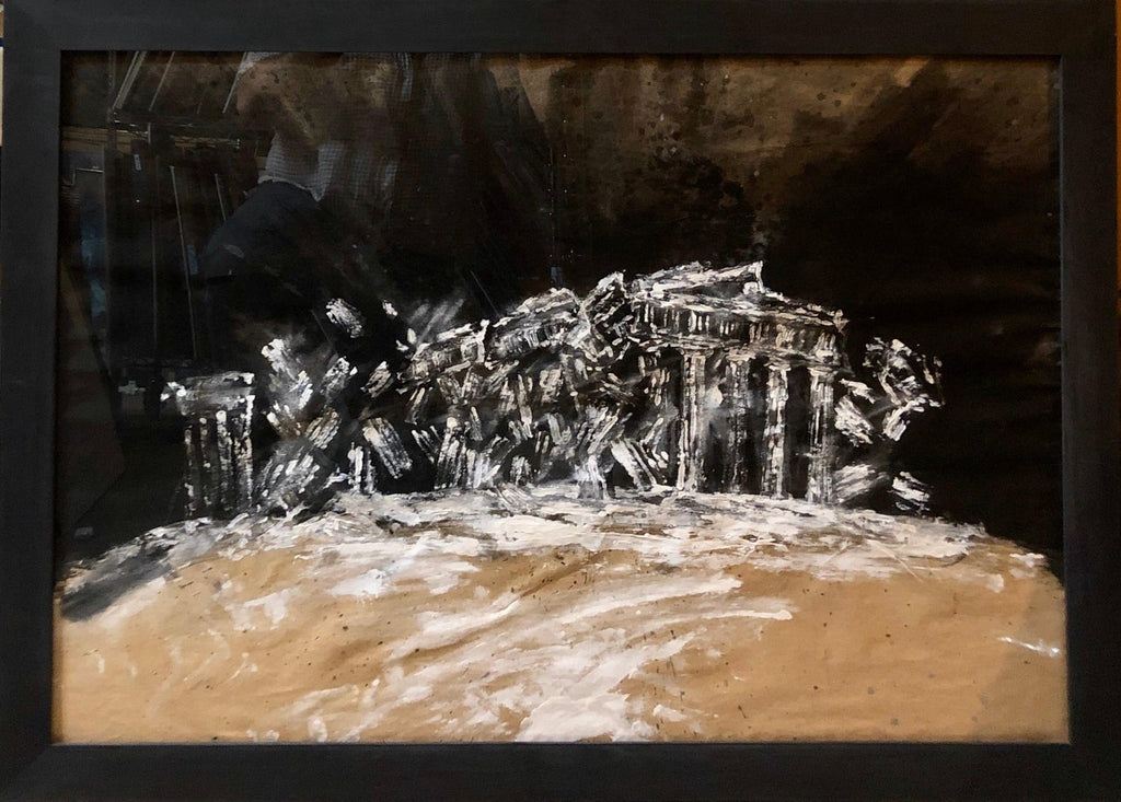 Abstract Landscape with Palm Tree Judaica Gouache Painting