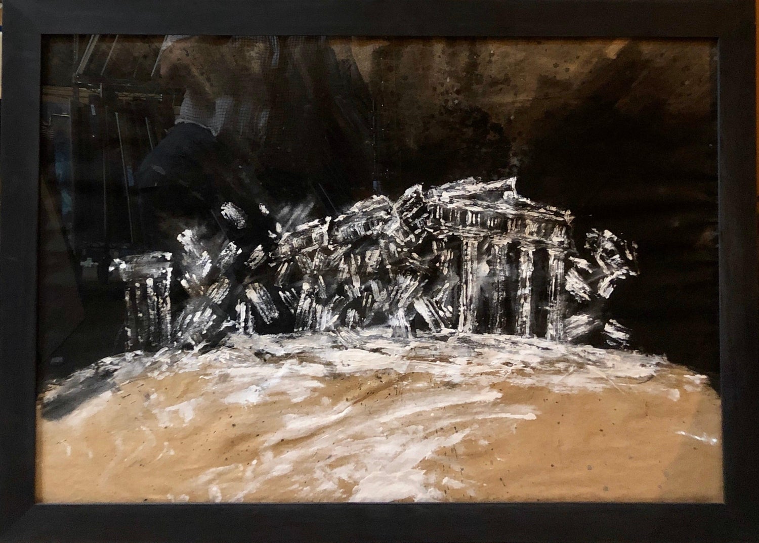 Abstract Landscape with Palm Tree Judaica Gouache Painting