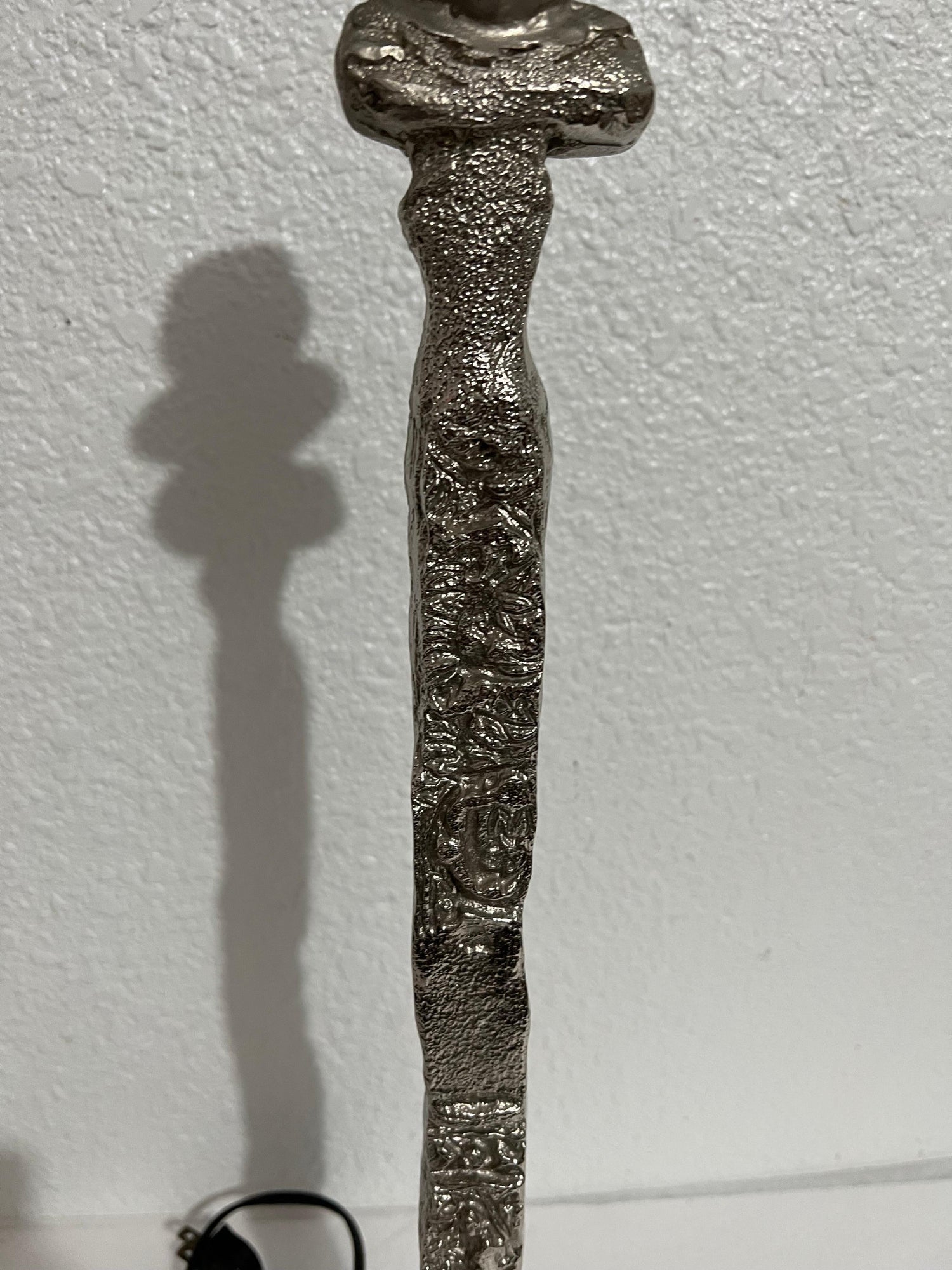 French Brutalist Silvered Cast Bronze Sculpture Lamp Pierre Casenove Fondica Art