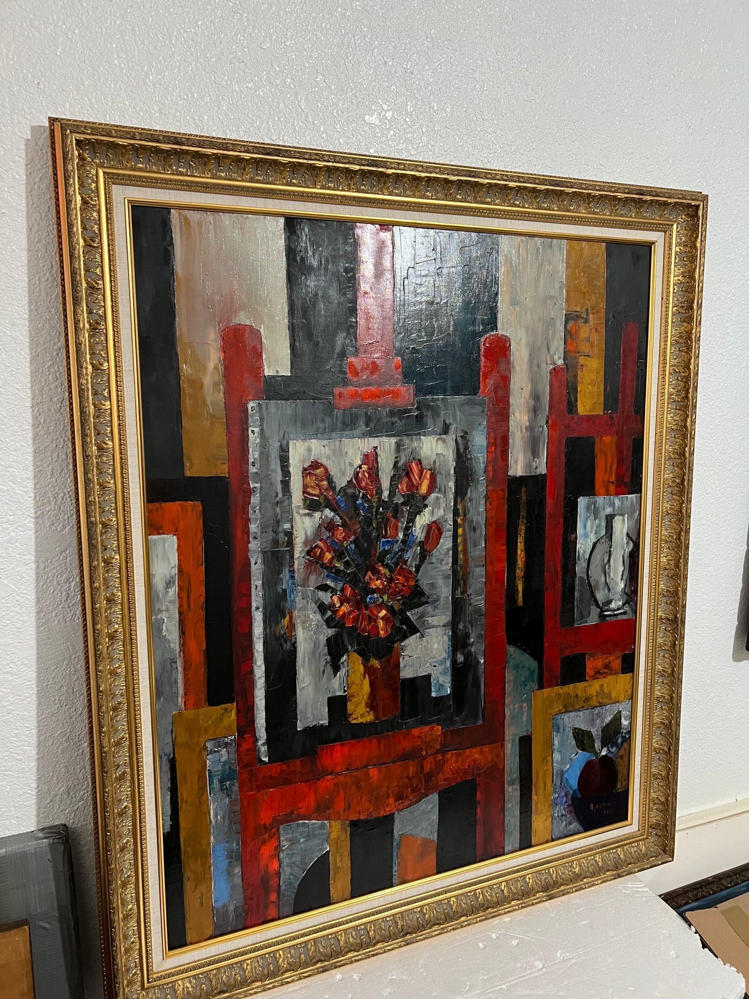 Large Modernist Colorful Atelier French Expressionist Oil Painting Tony Agostini