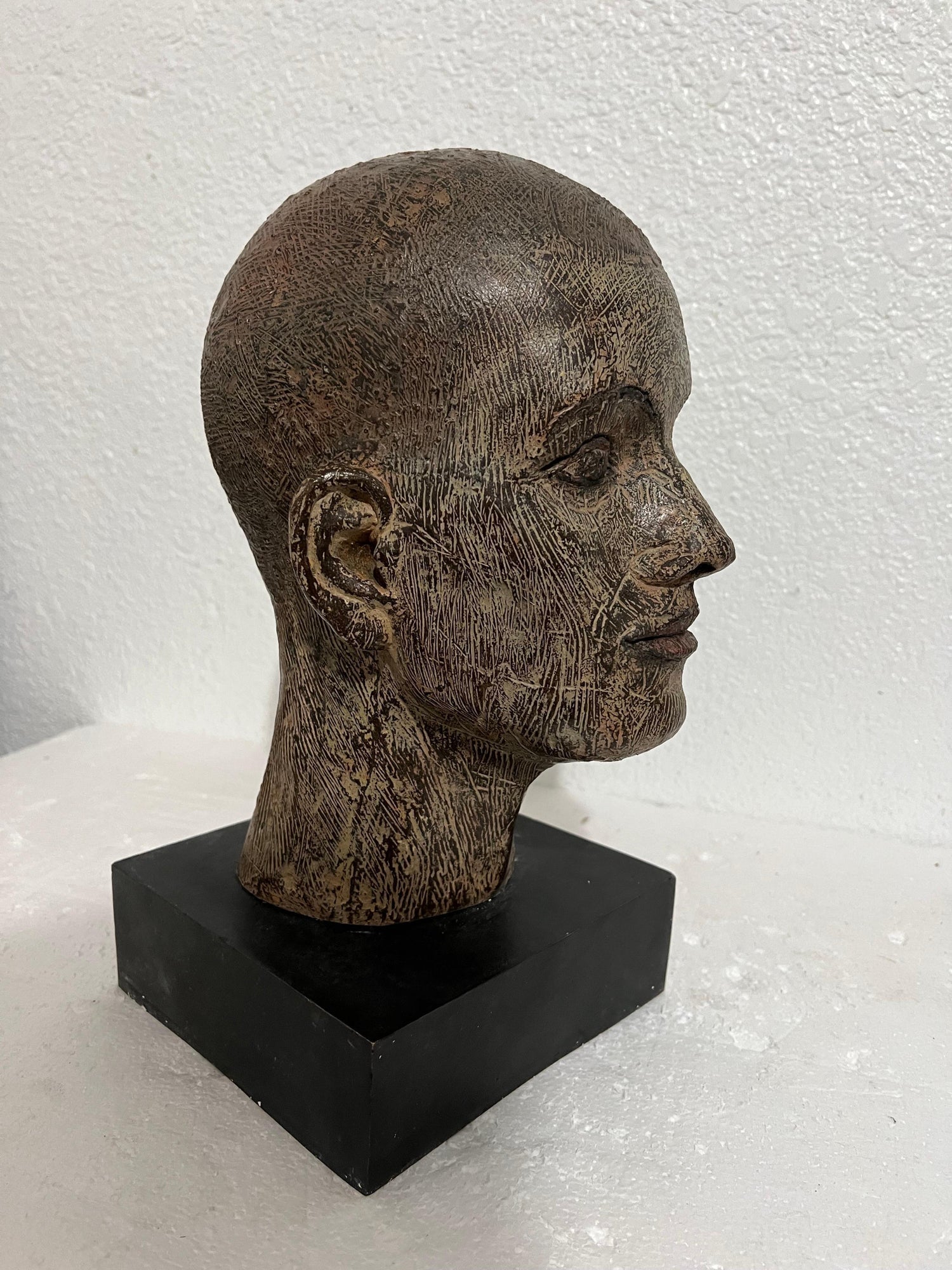 Rare Cast Painted Bronze Head Sculpture British Realist Sculptor John Davies