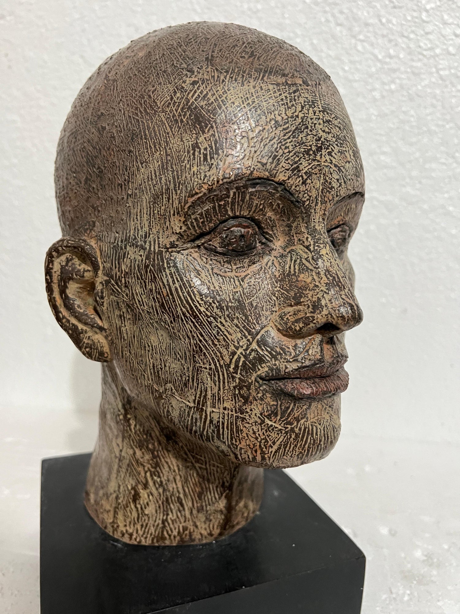 Rare Cast Painted Bronze Head Sculpture British Realist Sculptor John Davies