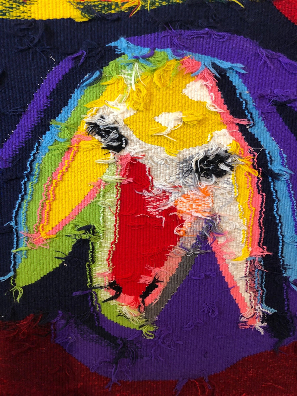 Israeli Hand Woven Colorful Wool Tapestry Weaving Menashe Kadishman Sheep Head
