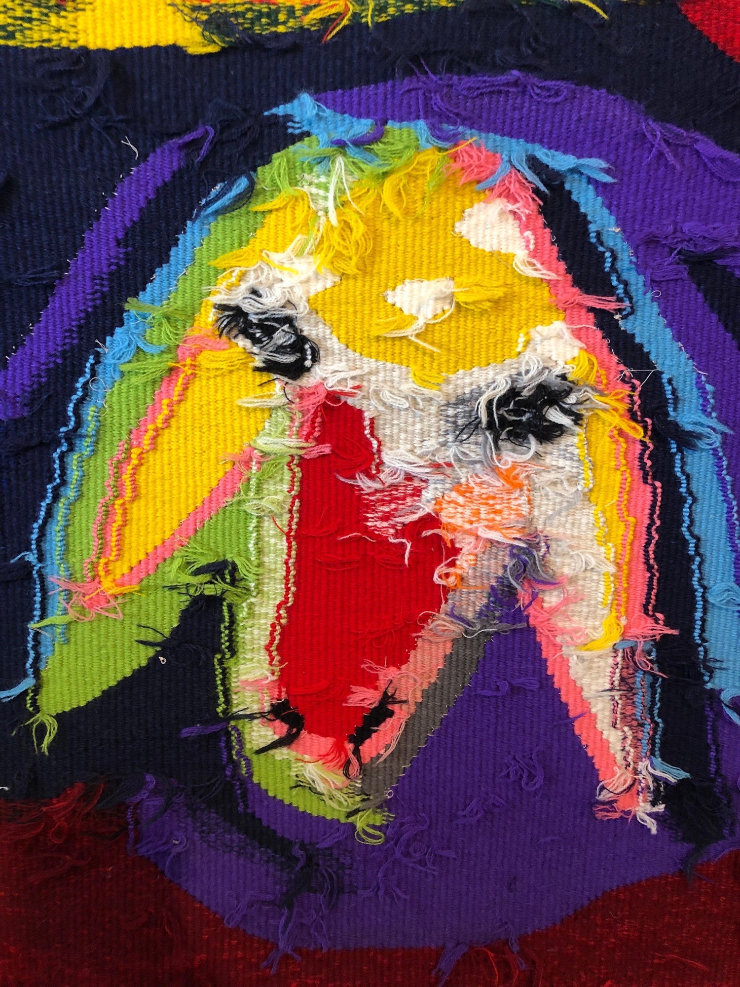 Israeli Hand Woven Colorful Wool Tapestry Weaving Menashe Kadishman Sheep Head