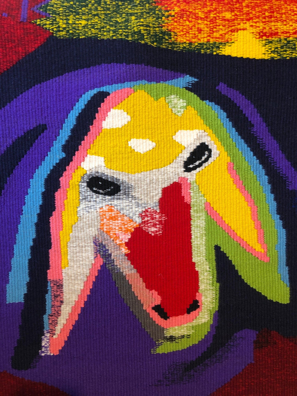 Israeli Hand Woven Colorful Wool Tapestry Weaving Menashe Kadishman Sheep Head