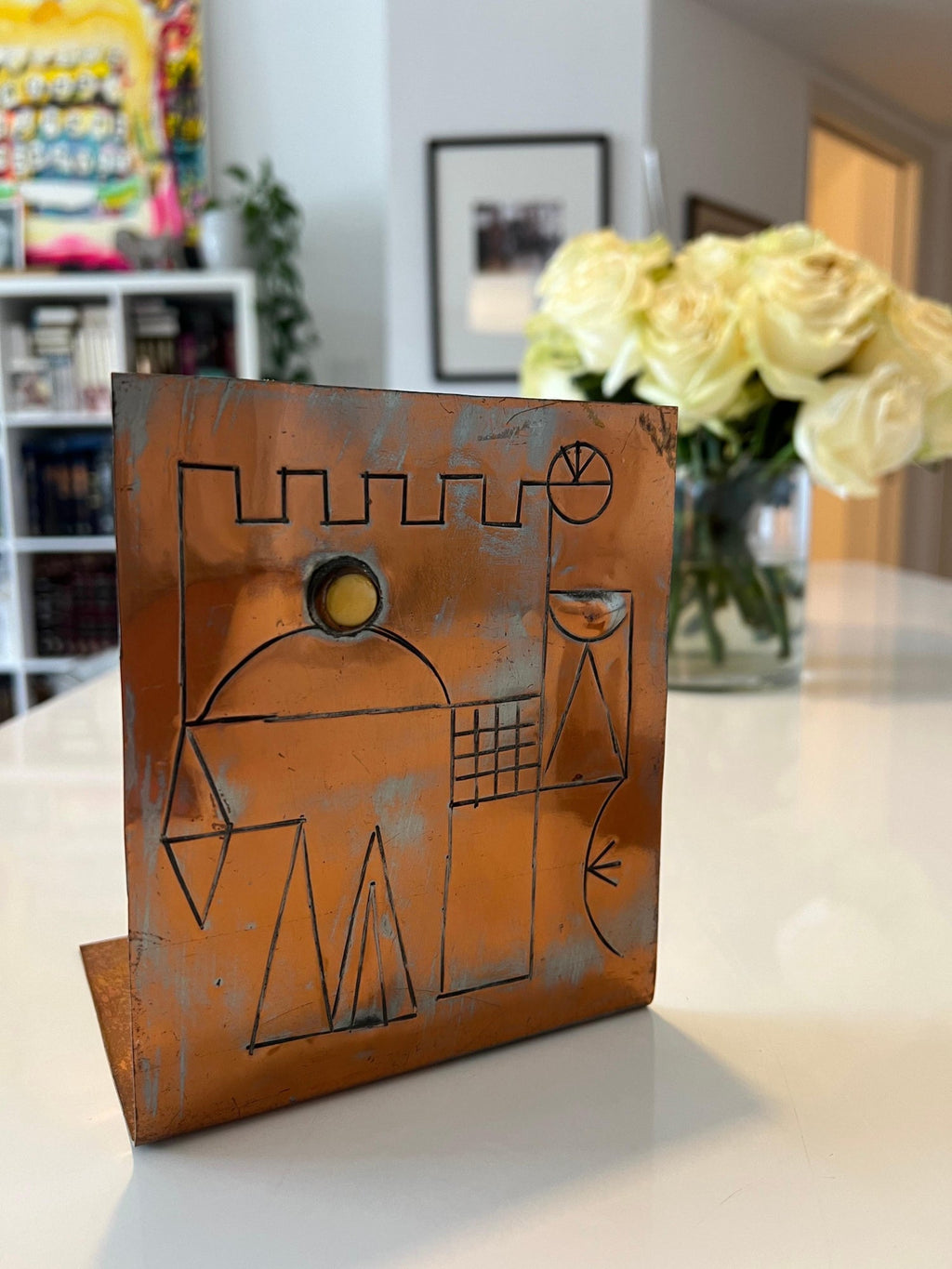 Israeli Mod Arts & Crafts Copper Sculpture Bookends Bezalel Schatz Yaad Studio