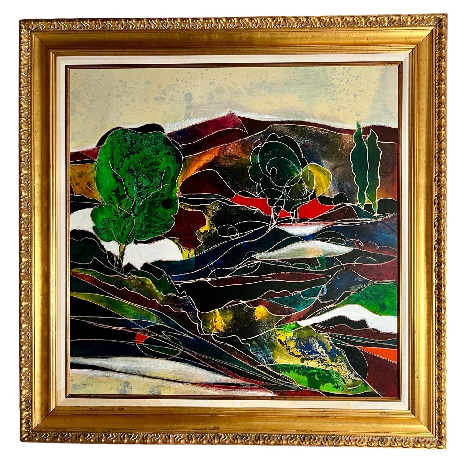 Large Expressionist Oil Painting Hand Carved Wood Panel Jean Claude Gaugy