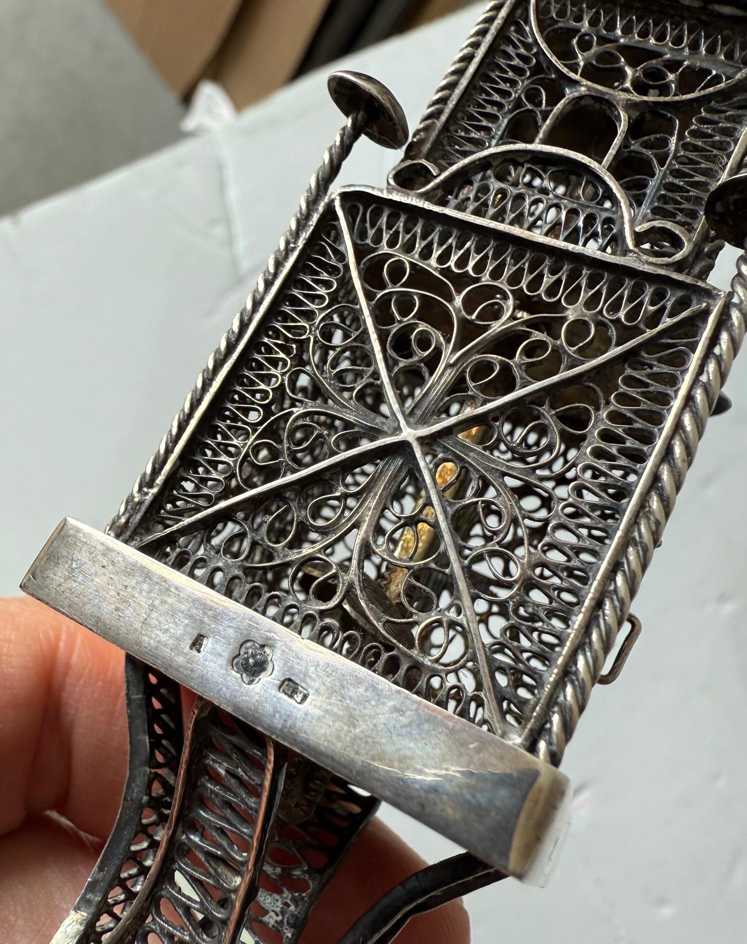 Rare 19th C Antique Silver Filigree Judaica Besamim Spice Tower Austro Hungarian