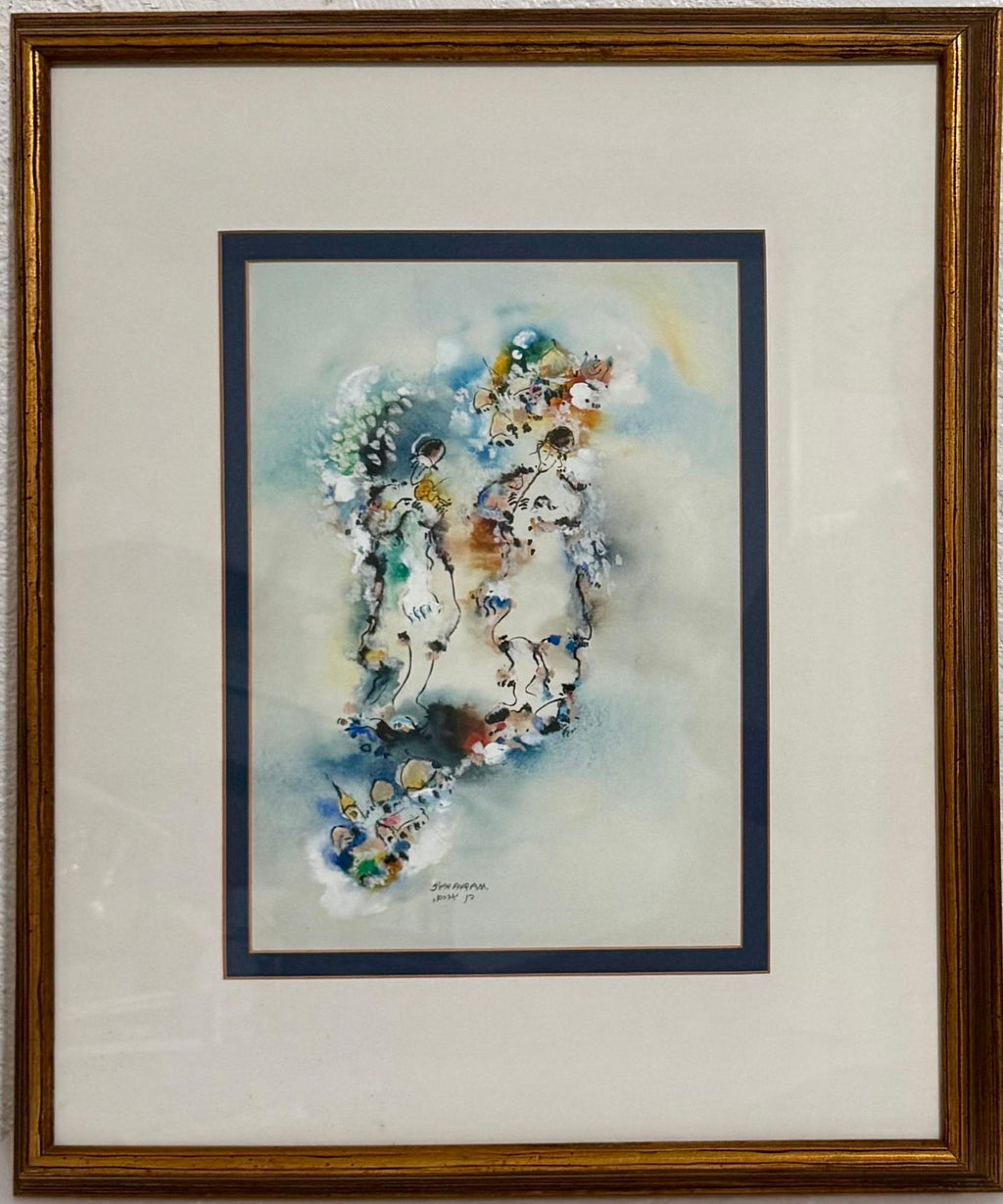 Edward Ben Avram, Israeli Bezalel School Chassidic Wedding Dancers Painting