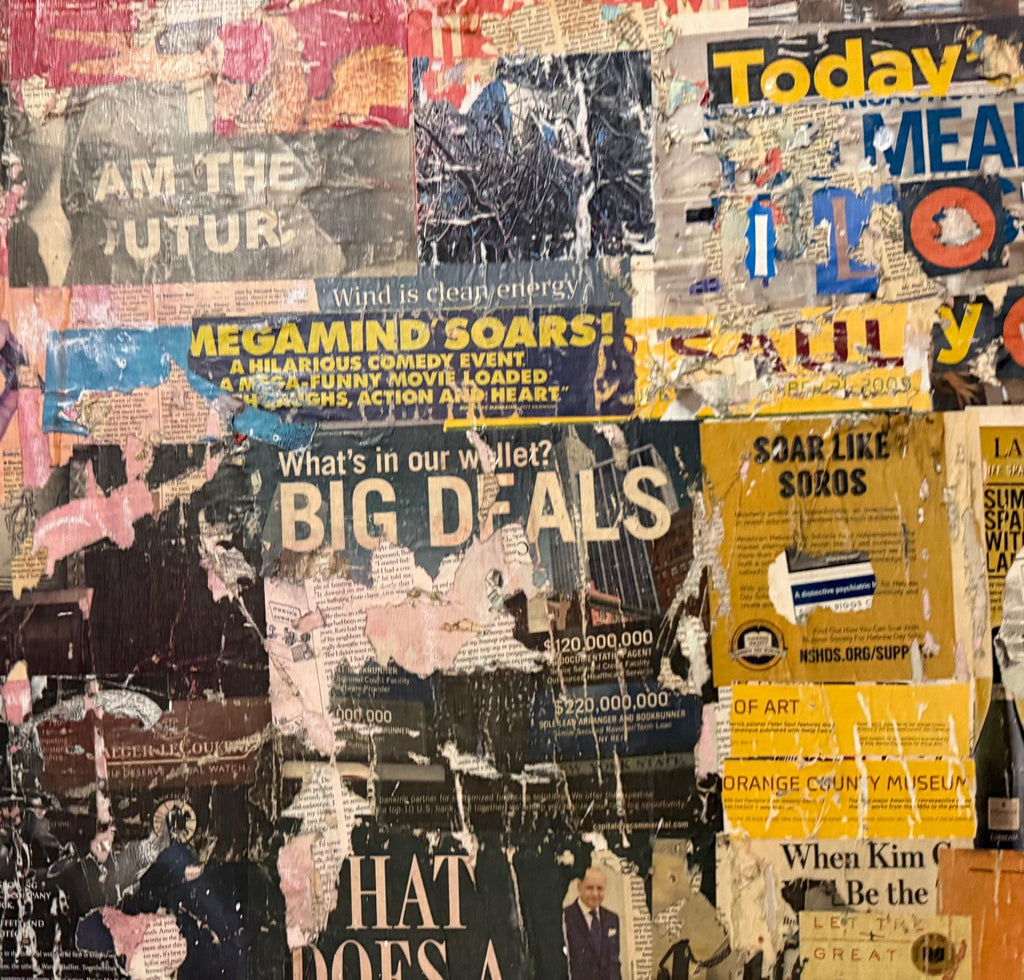 Large Mike Falcon Torn Paper Collage Painting Assemblage Pop Art Decollage
