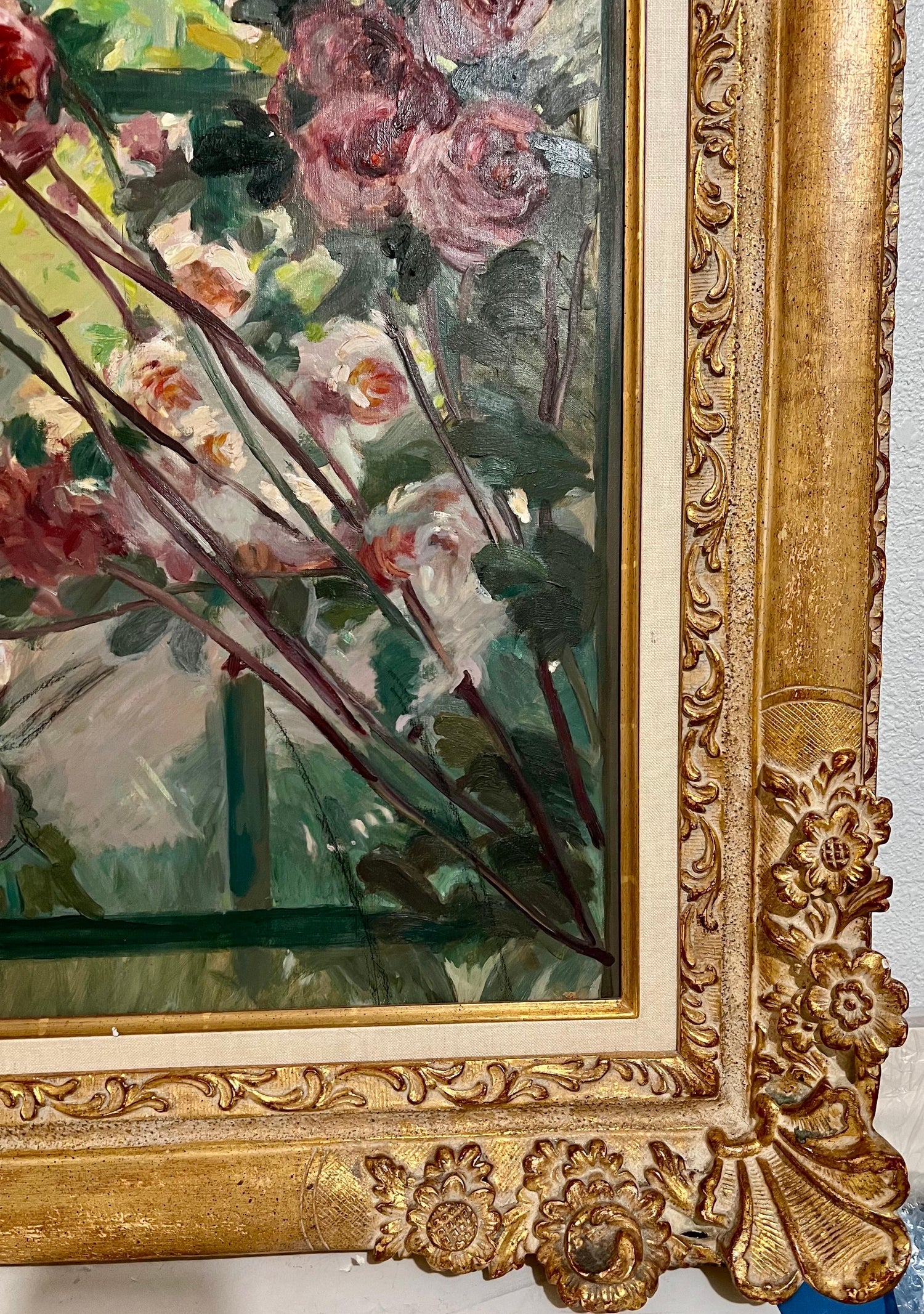 Large Post Impressionist Oil Painting Jean Chaleye, Rose Bouquet Findlay Gallery
