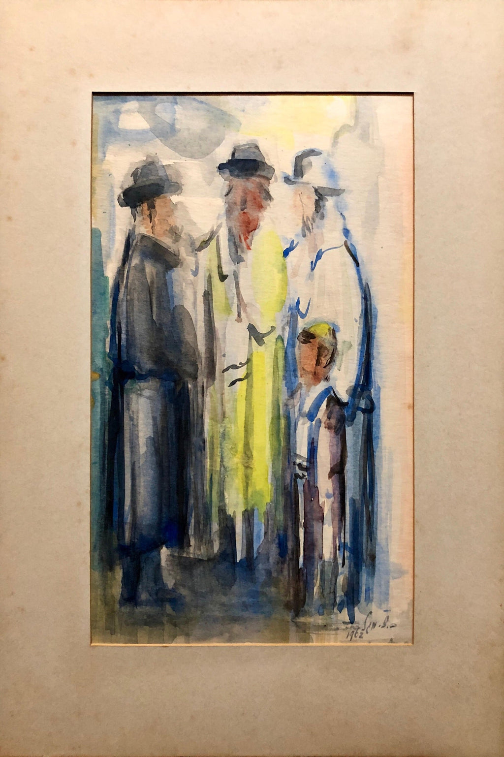 Israeli Judaica Watercolor Gouache Bar Mitzvah Boy Rabbi Painting Russian Artist