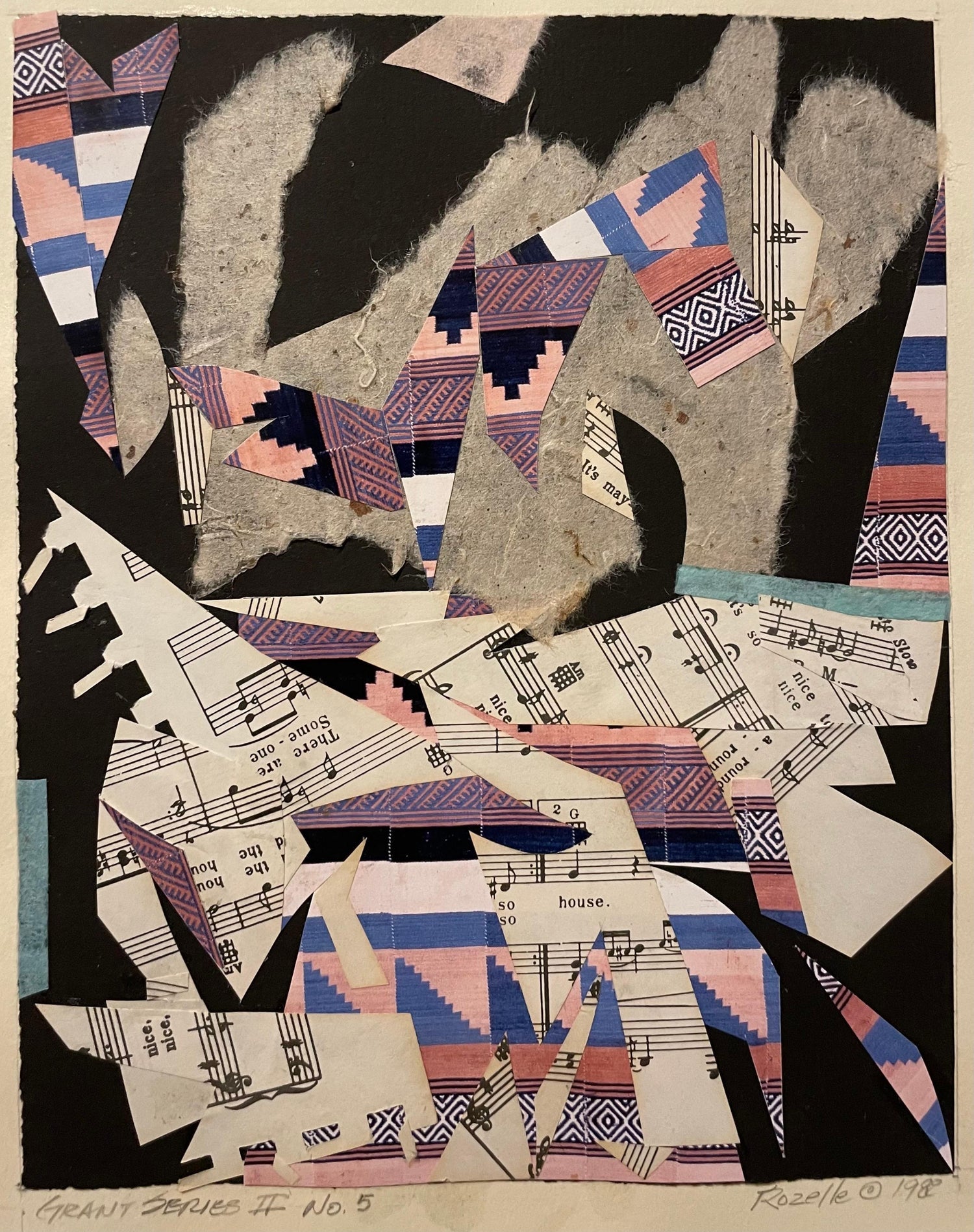 Israeli Abstract Figure, Hookah Pipe Smoker, Torn Paper Collage Painting Bezalel