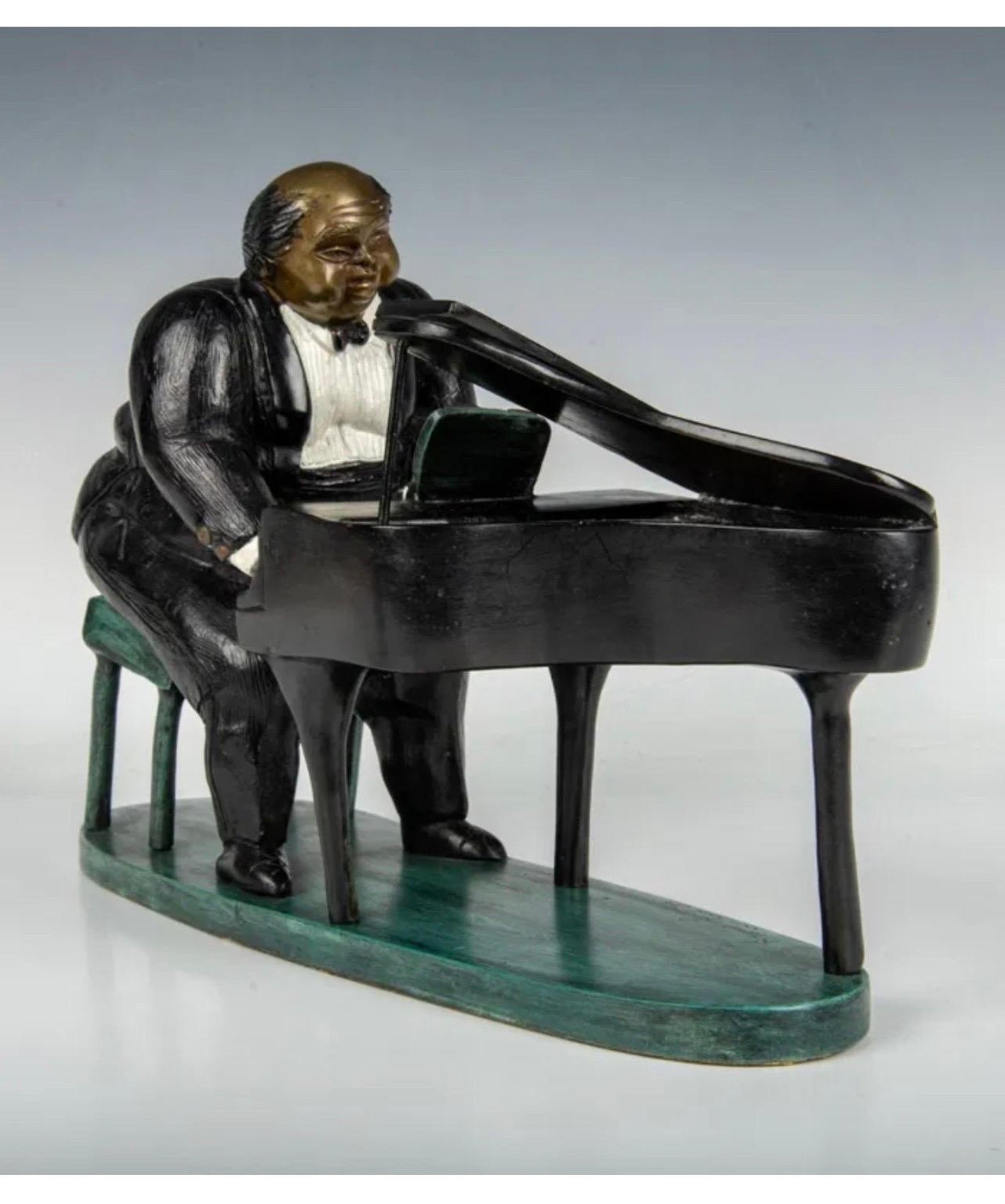 Polychrome Bronze Sculpture Jazz Nightclub Piano Player in Tuxedo Bruno Luna