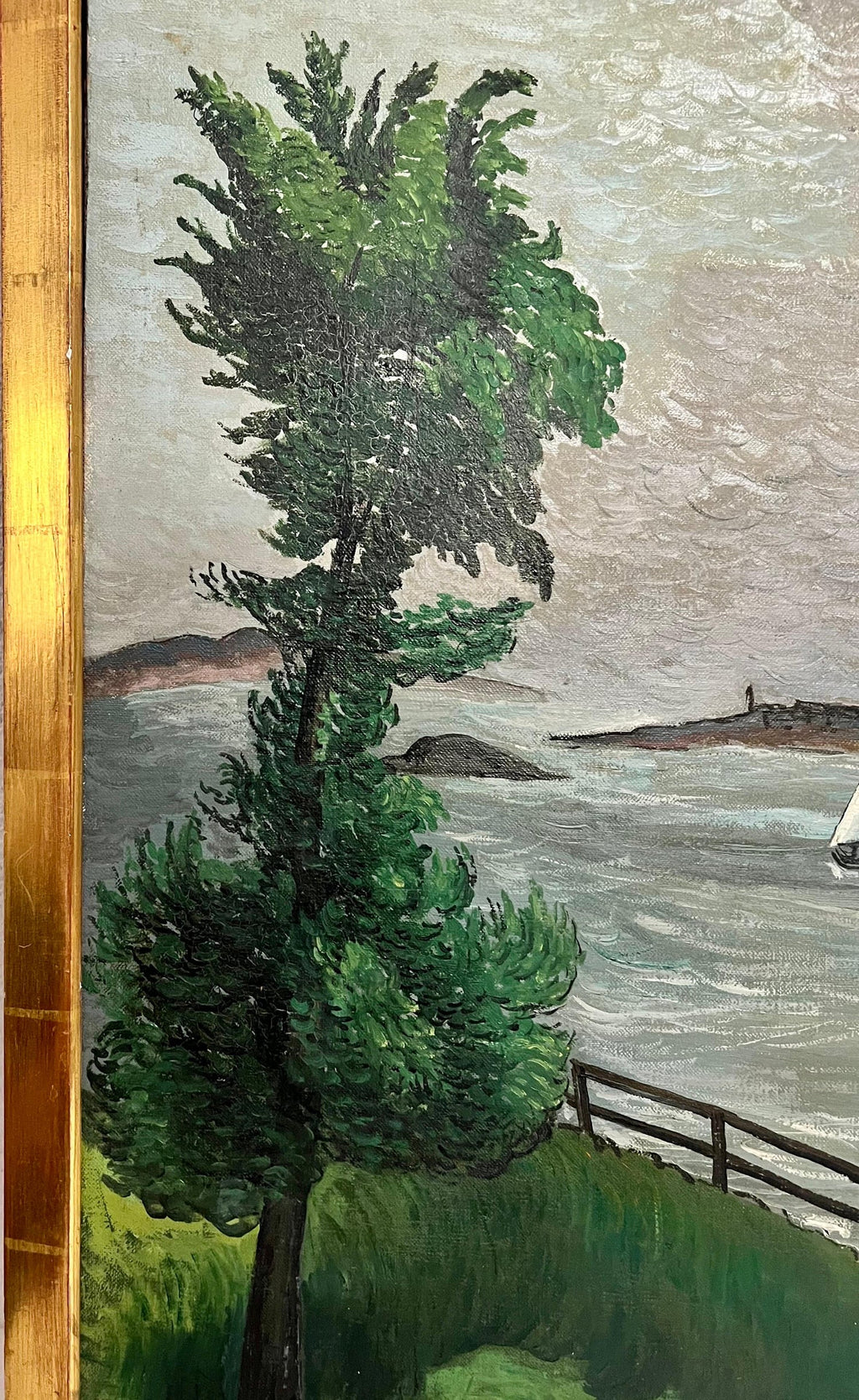1930 Oil Painting Sea Side Sailboats American Modernist WPA Artist Morris Kantor