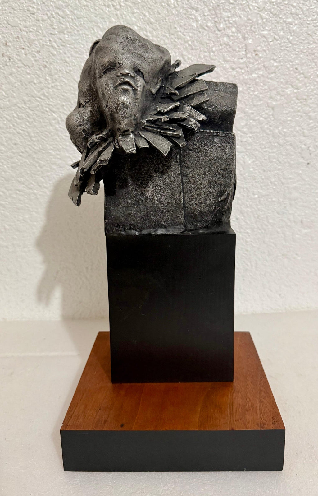 French Naif Modernist Sculpture In Metal Brutalist Head of Woman Valerie Hadida