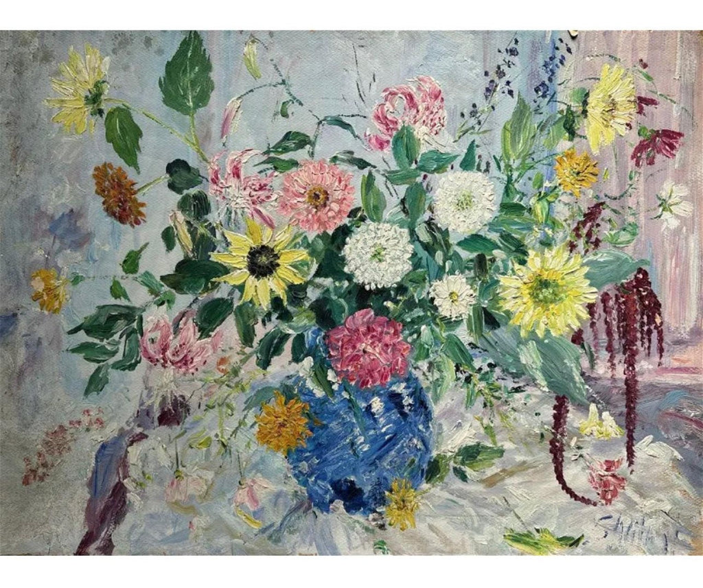 Large Bold Modernist Floral Bouquet Impasto Oil Painting Flowers Samuel Rothbort