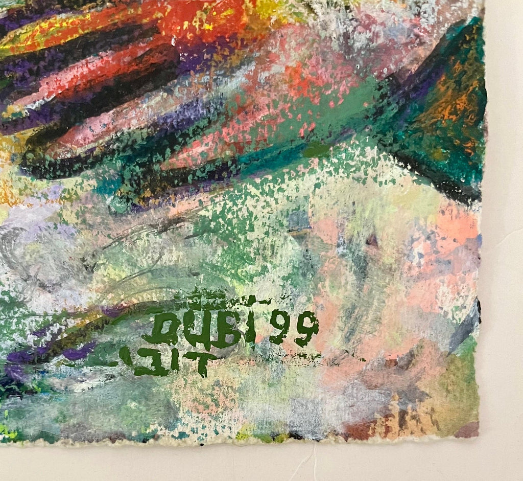 Israeli Judaica Original Painting "The Lovers" in Garden Polish Artist Arie Dubi