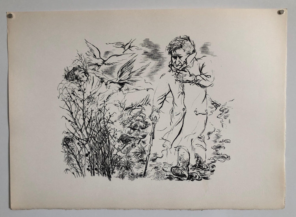1936 Lithograph Interregnum Portfolio Windblown Man Small Edition Weimar Germany