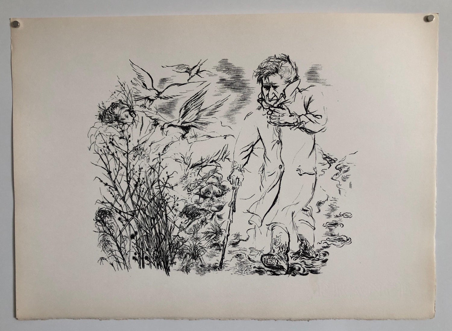 1936 Lithograph Interregnum Portfolio Windblown Man Small Edition Weimar Germany