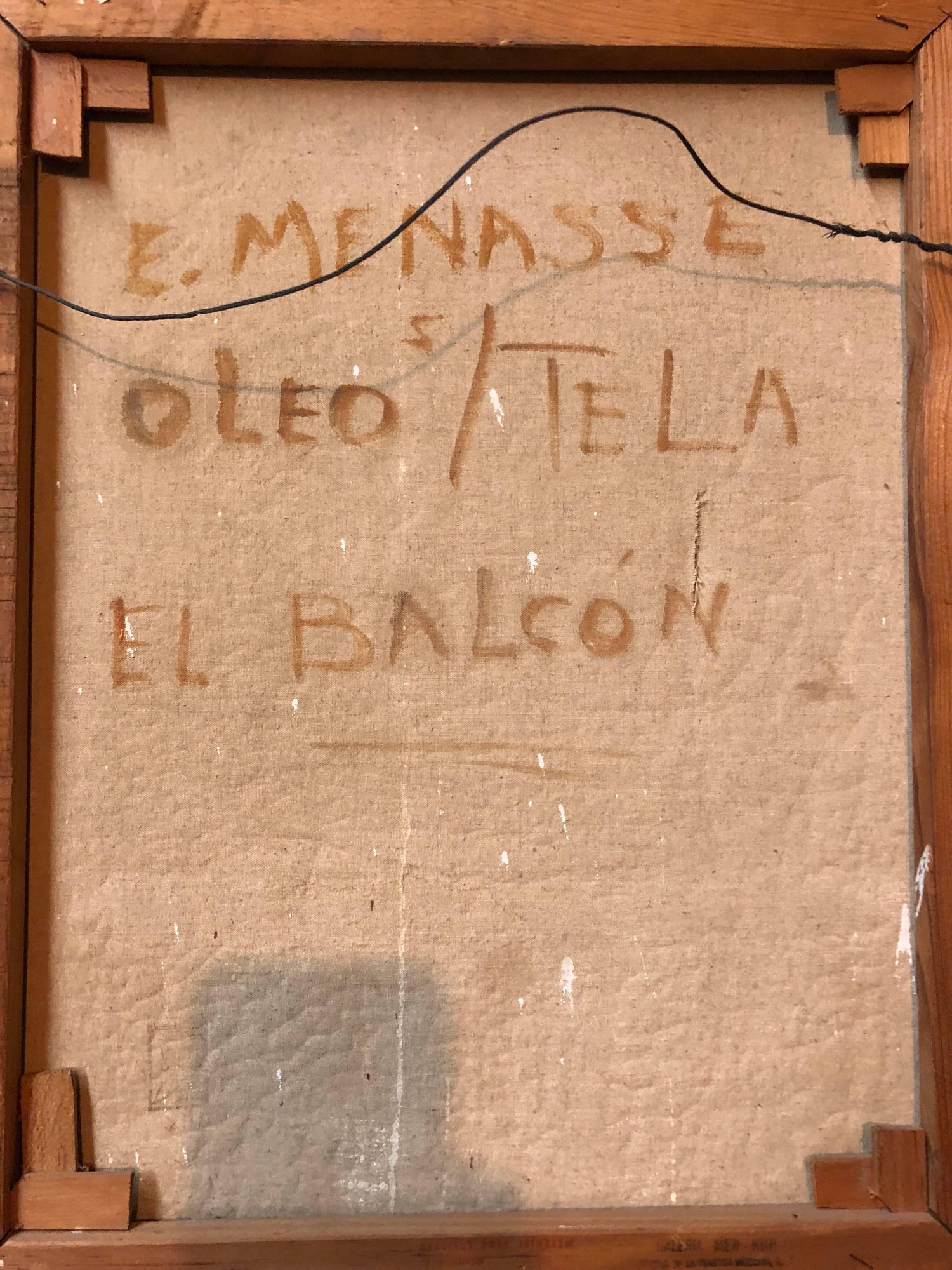 El Balcon, Courting Couple Mexican Modernist Oil Painting