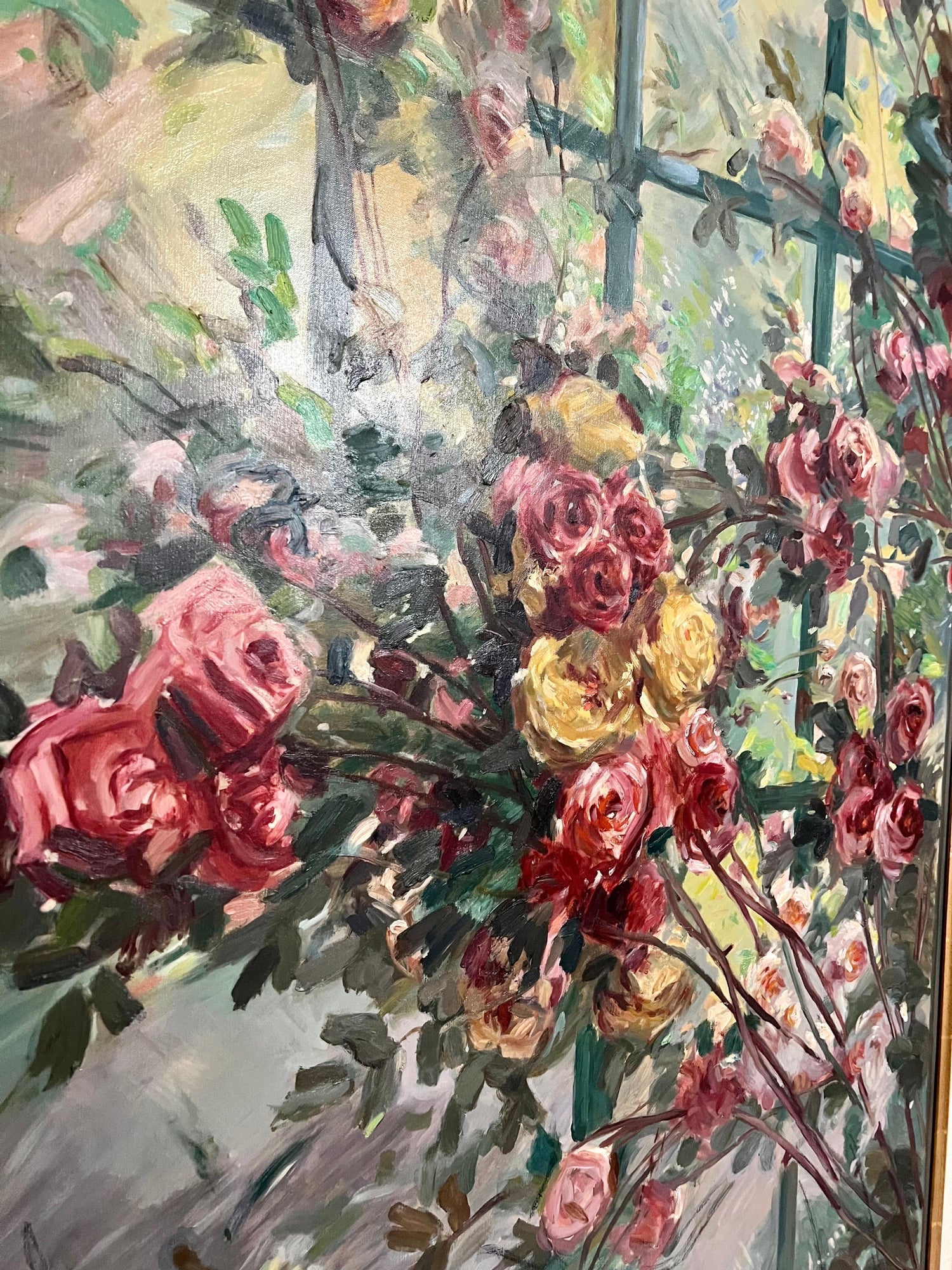 Large Post Impressionist Oil Painting Jean Chaleye, Rose Bouquet Findlay Gallery