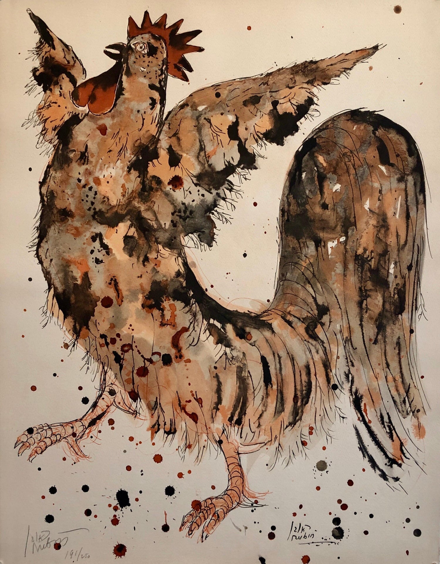 Modern Israeli Lithograph Reuven Rubin Views Of Israel Judaica Crowing Rooster