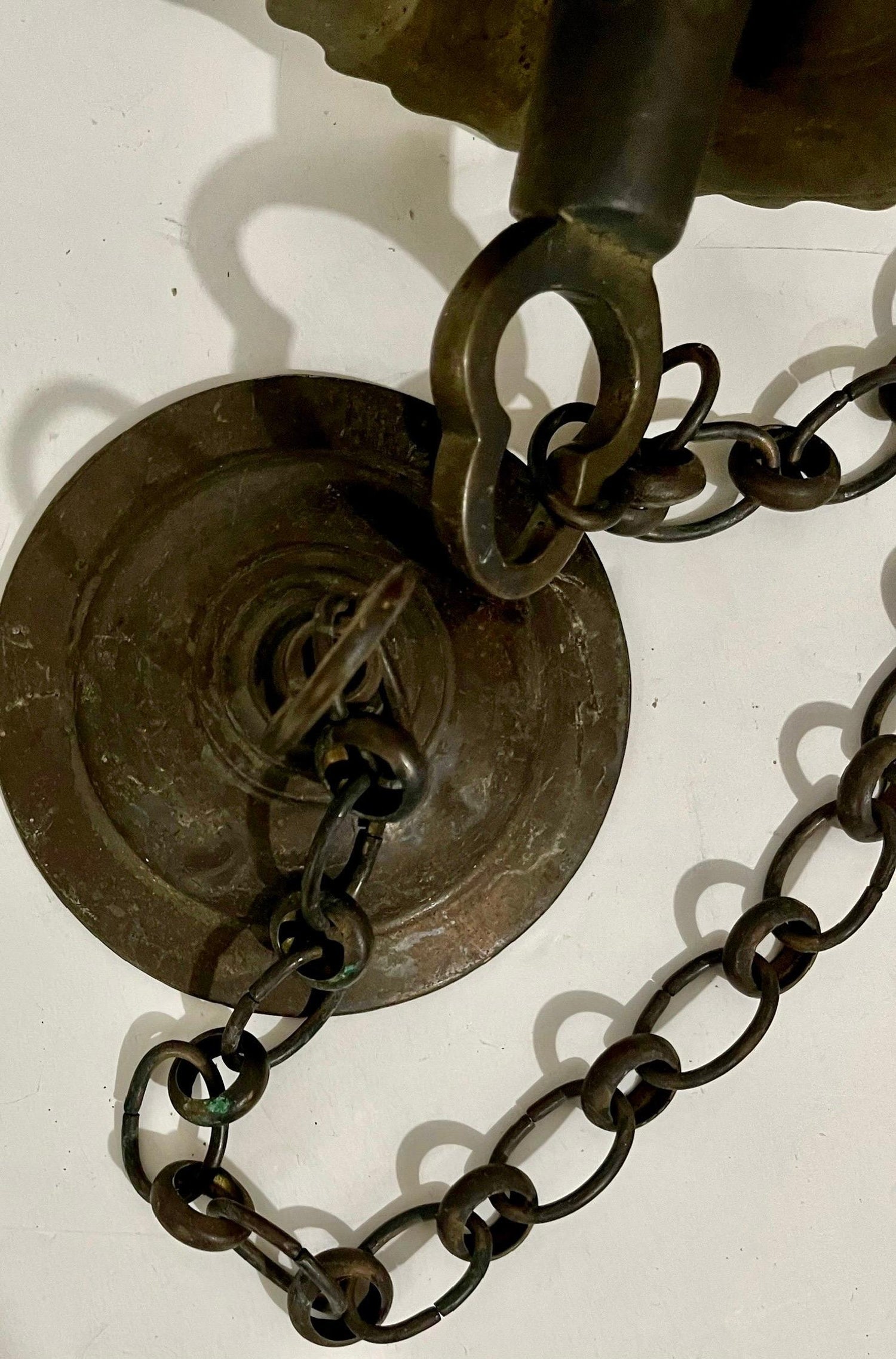 Rare Antique Judaica Hanging Bronze Jewish Synagogue or Temple Oil Lamp w Chain