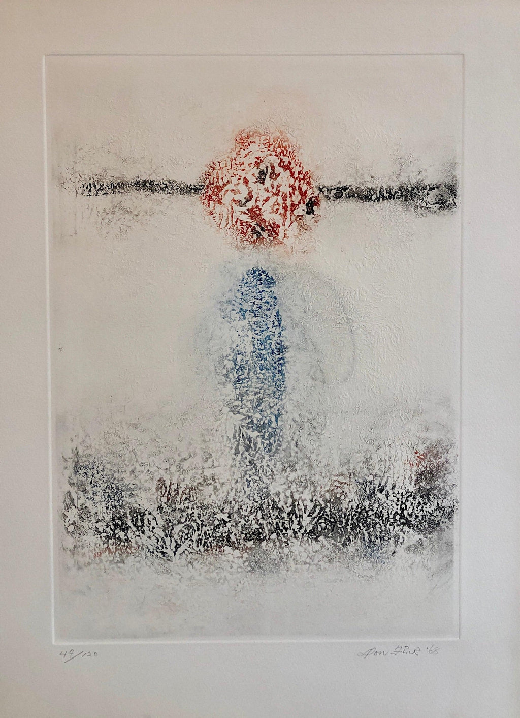 Untitled #11 Two Forms Red Ground Abstract Expressionist Aquatint Etching